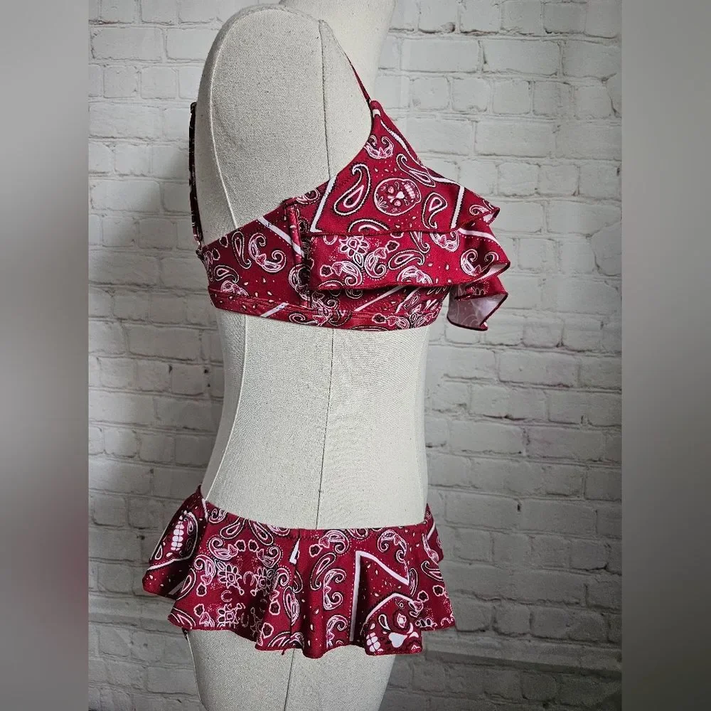 River Island Ruffled Red Bandana Print Bikini | 6 Top | 4 Bottom | NWT - Picture 6 of 10